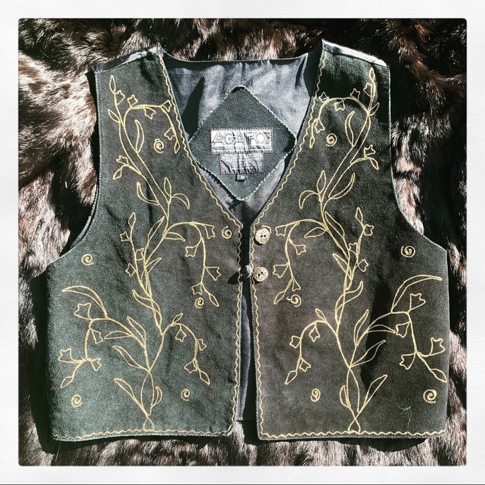 Real leather gold embroidered vest